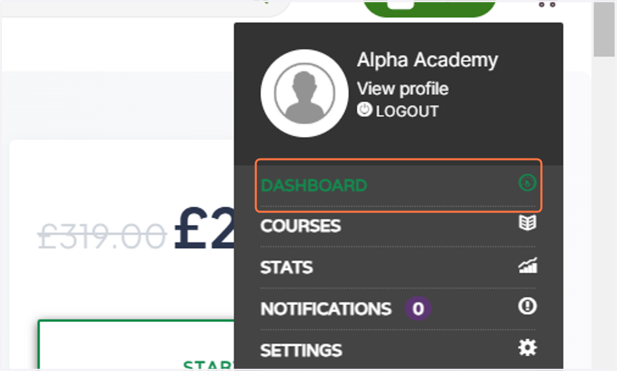 Click on DASHBOARD