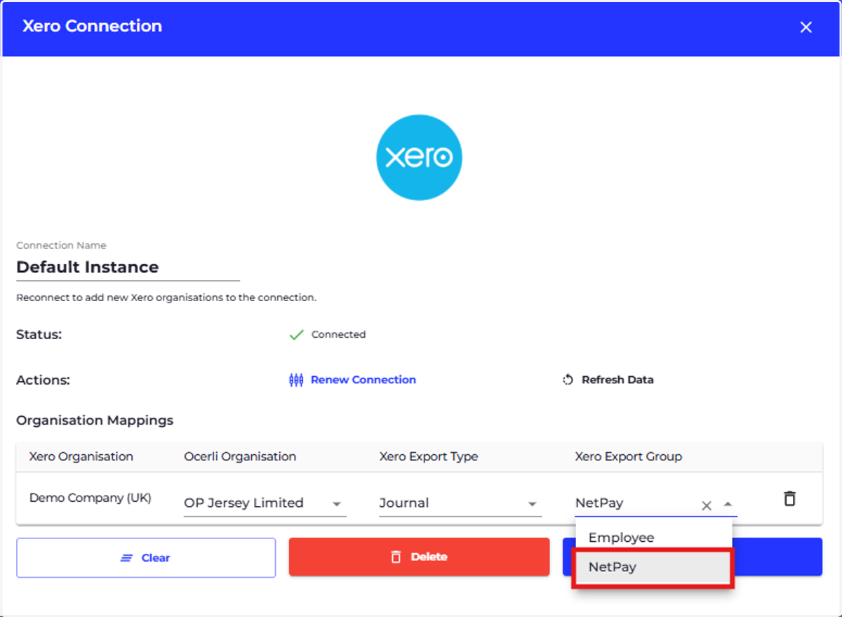 Click on Xero Export Group dropdown
