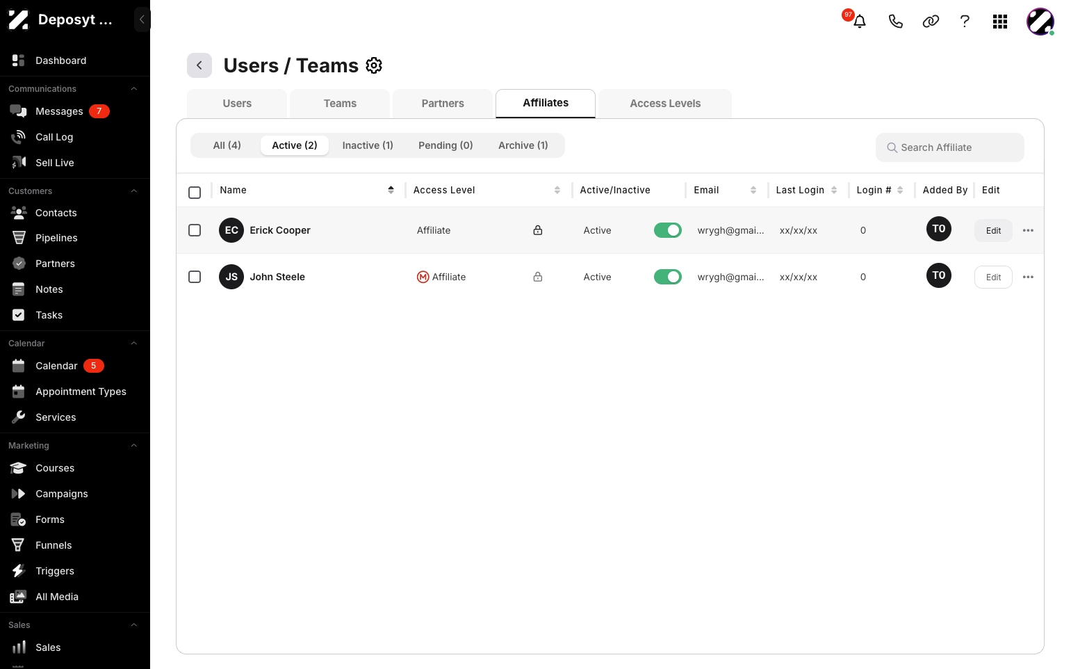 Step 5: Click the Edit button for the user you want to update.