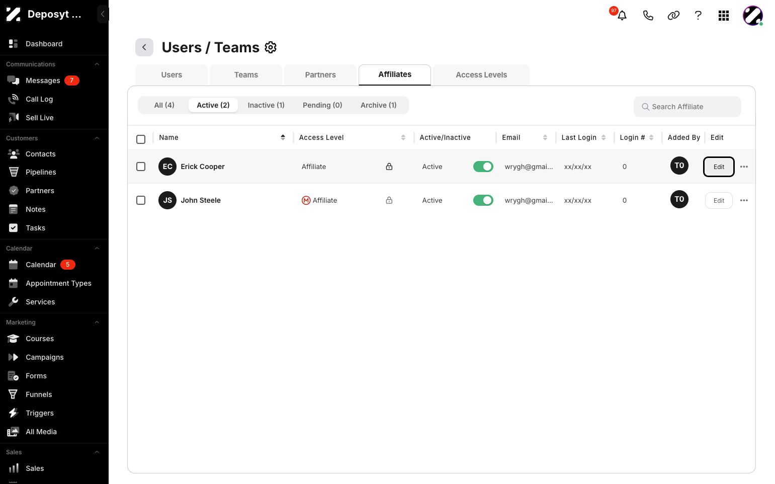 Step 5: Click the Edit button for the user you want to update.