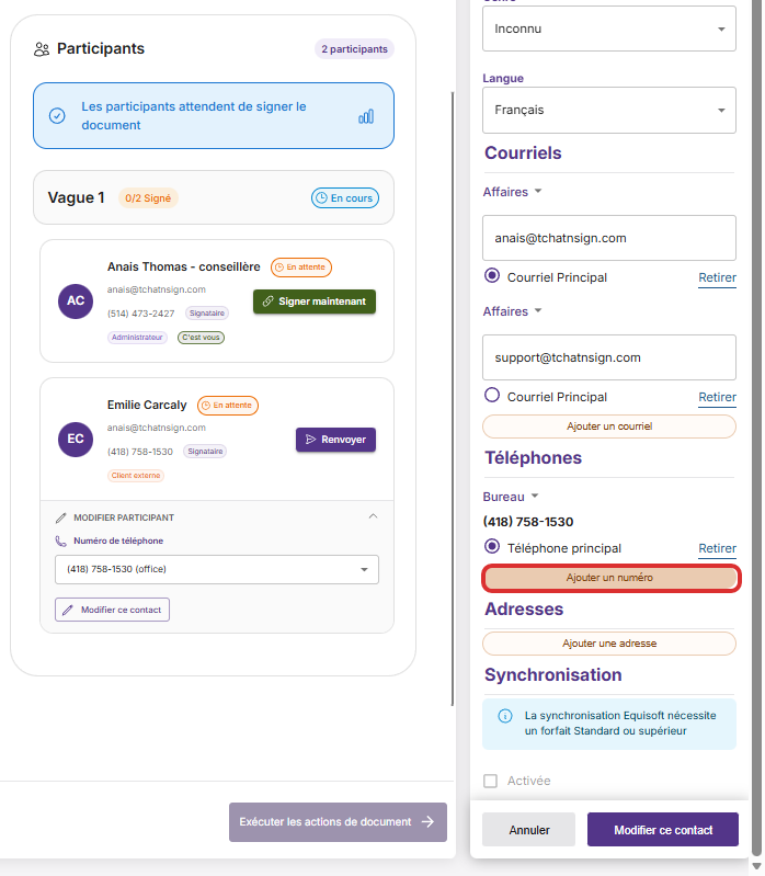 Click on Ajouter un numéro