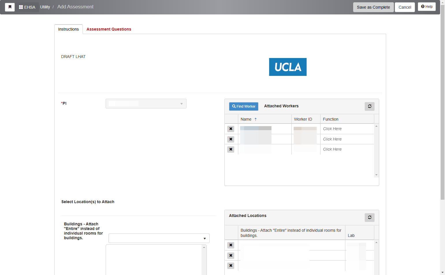 You will be navigated to a page showing all current data we have for the selected account owner. This includes personnel and location lists. In order to add a worker to the LHAT, click on the "Find Worker" button.