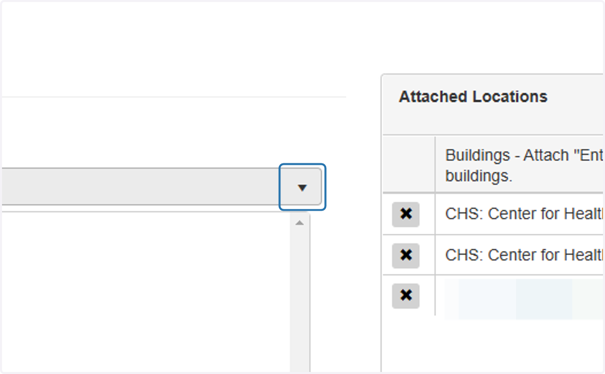 To add a location to your LHAT, navigate towards the bottom of the form and click on the down arrow near the Building field.
