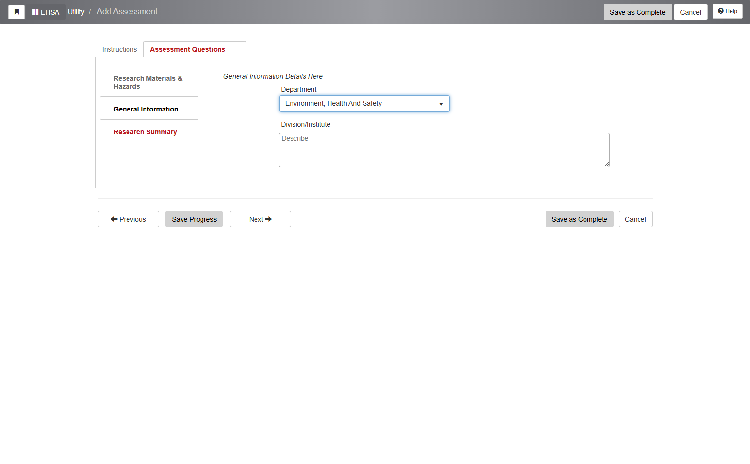 Please provide any additional information related to your division or institute in the "Division/Institute" field.