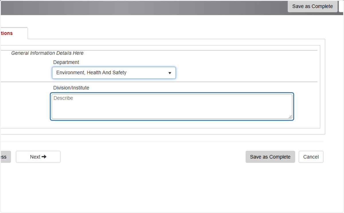 Please provide any additional information related to your division or institute in the "Division/Institute" field.