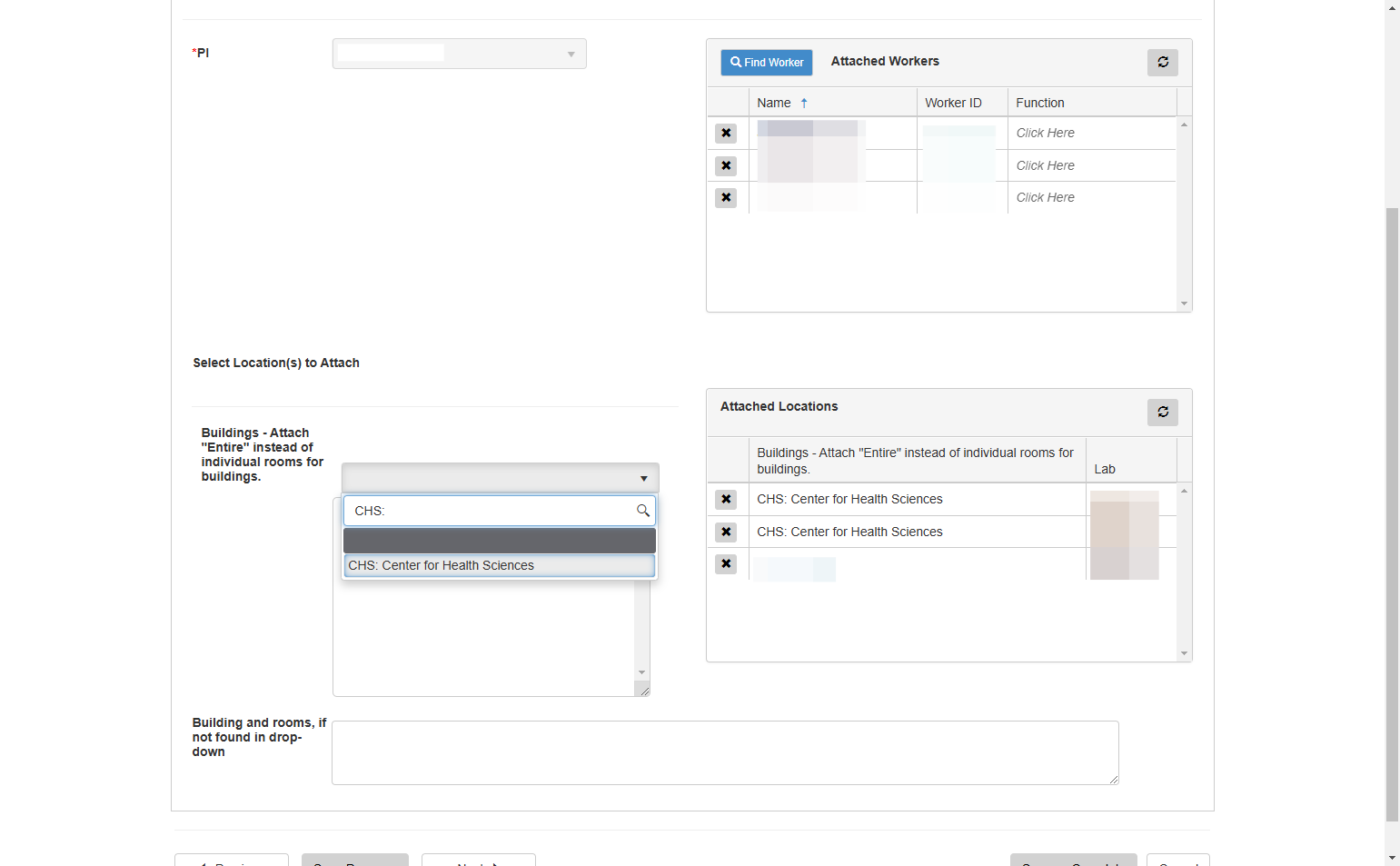 Selected the building you wish to add in the drop-down menu. You can also type the name of the building into the Building field to filter for your selection. Once you have found your building click on it to load the room options.