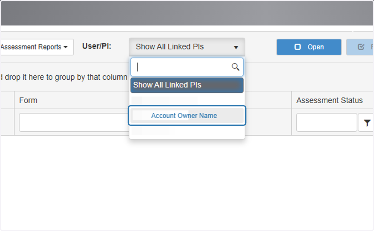 In the "User/PI" field select the account owner you wish to create an LHAT for.