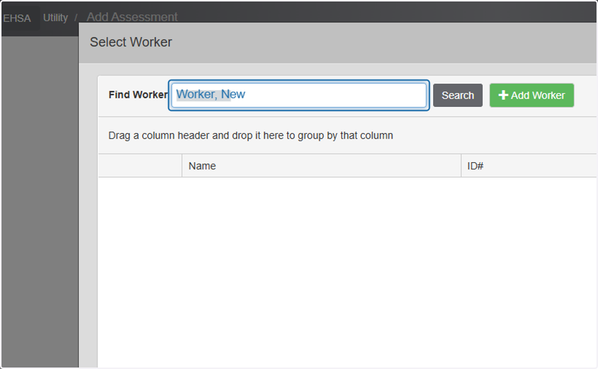 A select worker window will appear where you can search our database for the appropriate individual. We recommend searching by last name or by their UID. Once you have entered your search information into the "Find Worker" field click on the "Search"