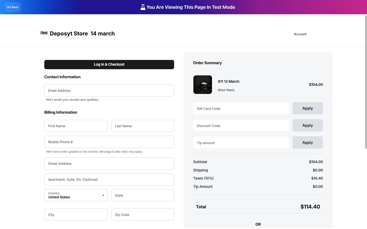 Step 6: You will now be directed to the Checkout Page. On the left side, you will see Contact Information and Billing Information, and on the right side, you will see the Order Summary.