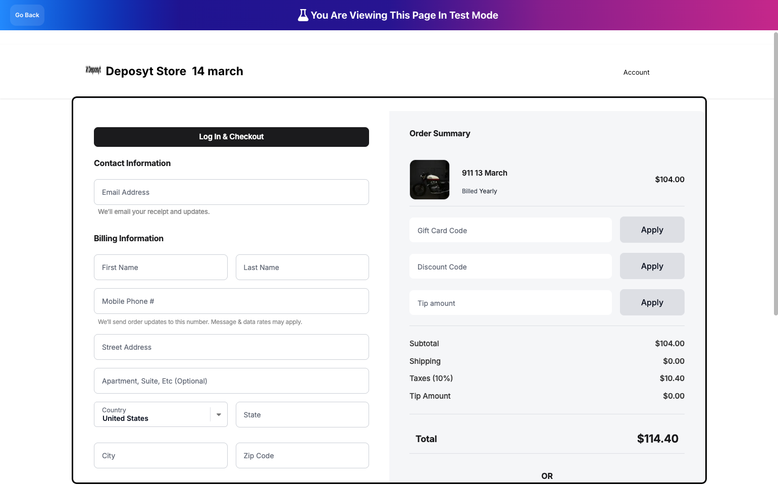 Step 6: You will now be directed to the Checkout Page. On the left side, you will see Contact Information and Billing Information, and on the right side, you will see the Order Summary.