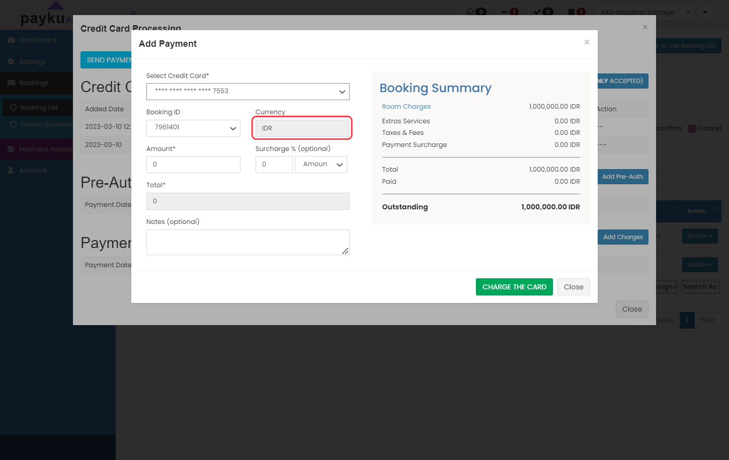 Select the Virtual Credit Card that you want to deduct