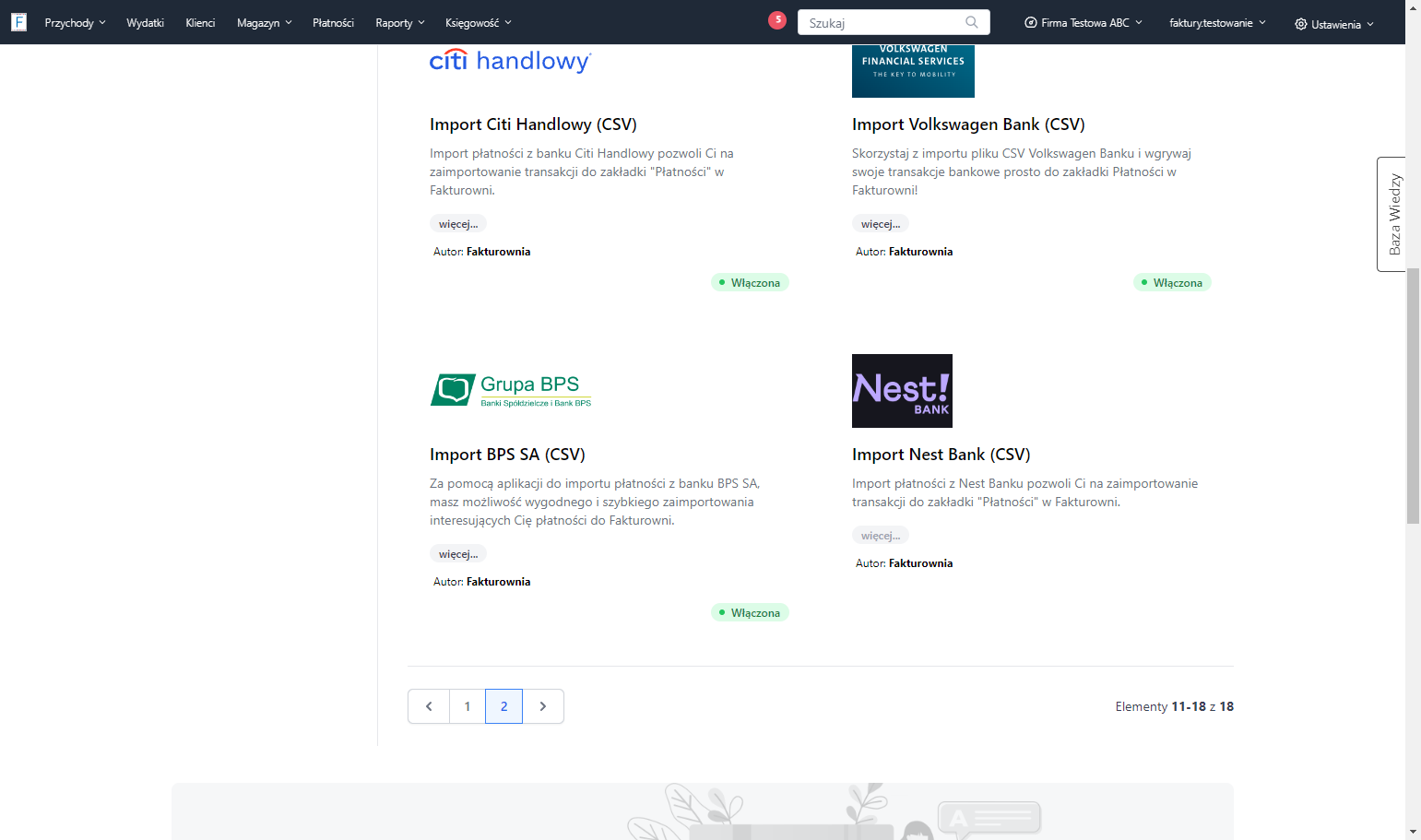 Następnie na liście znajdź aplikację 'Import Nest Bank (CSV)'. Kliknij w nazwę aplikacji, by przejść do jej aktywacji.