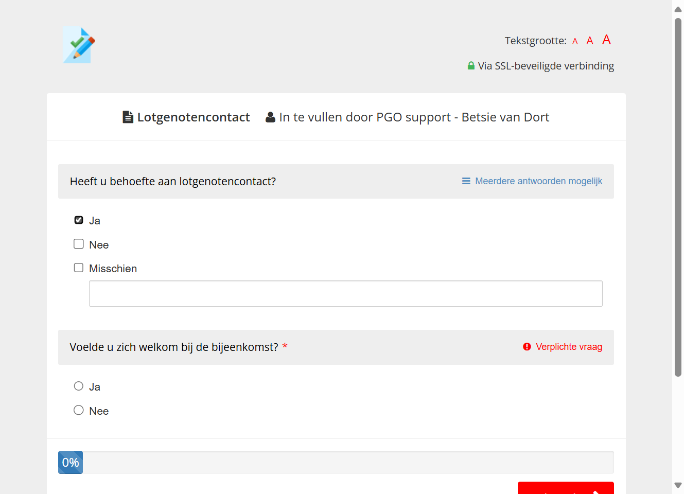 In de browser wordt de vragenlijst geopend en kun je testen of alles goed gaat.