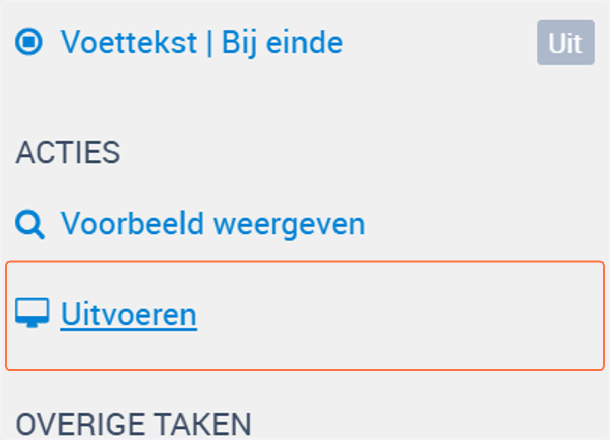 Om een vragenlijst te testen klik je op de rechterkant op Uitvoeren