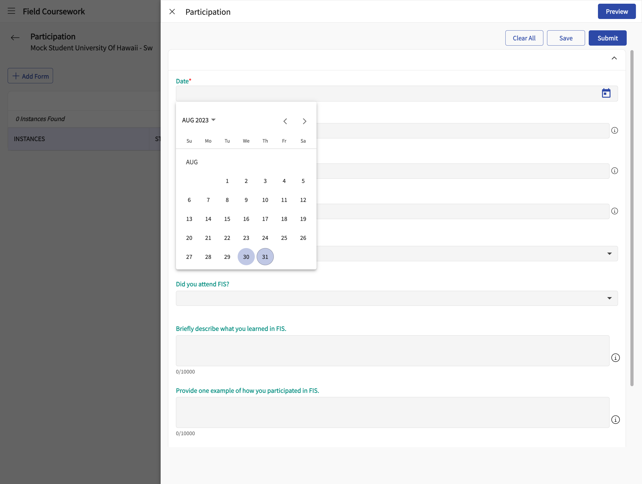 Select the FIS date