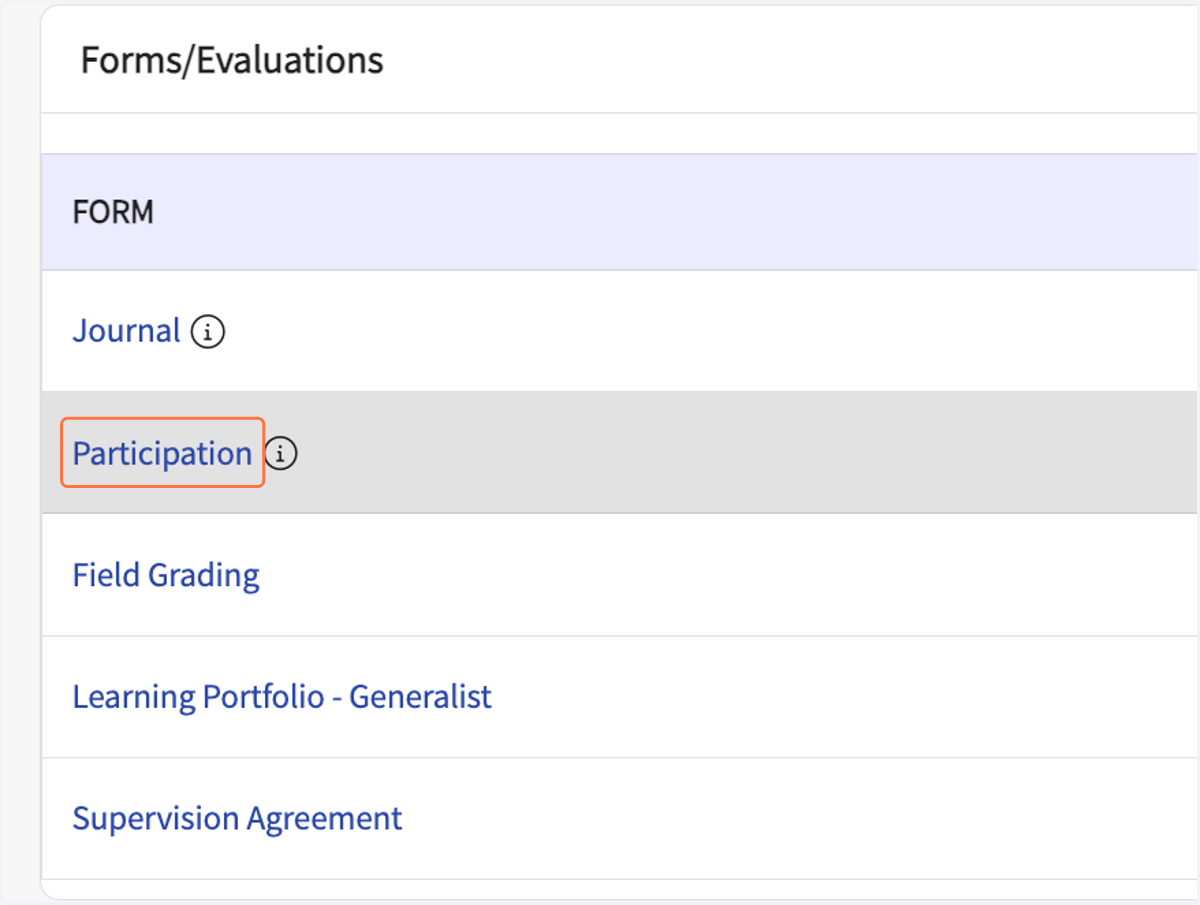 In the Forms list, click on Participation