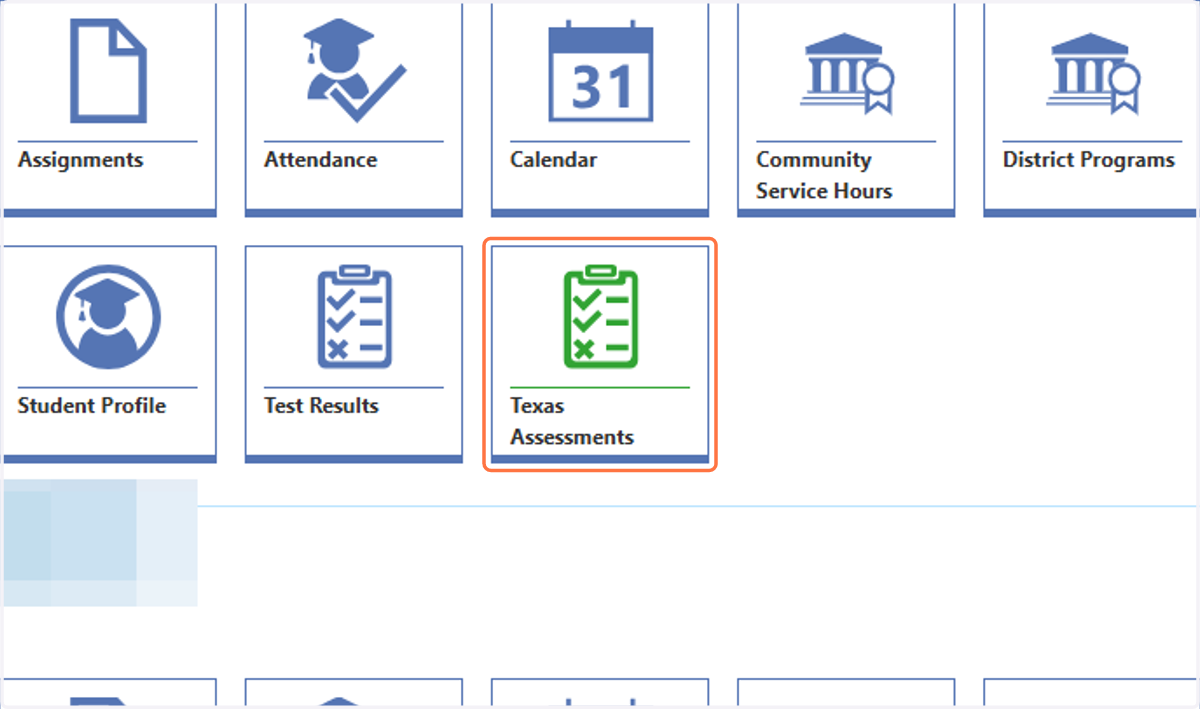 You will land on your dashboard. Click on the "tile" for Texas Assessments.