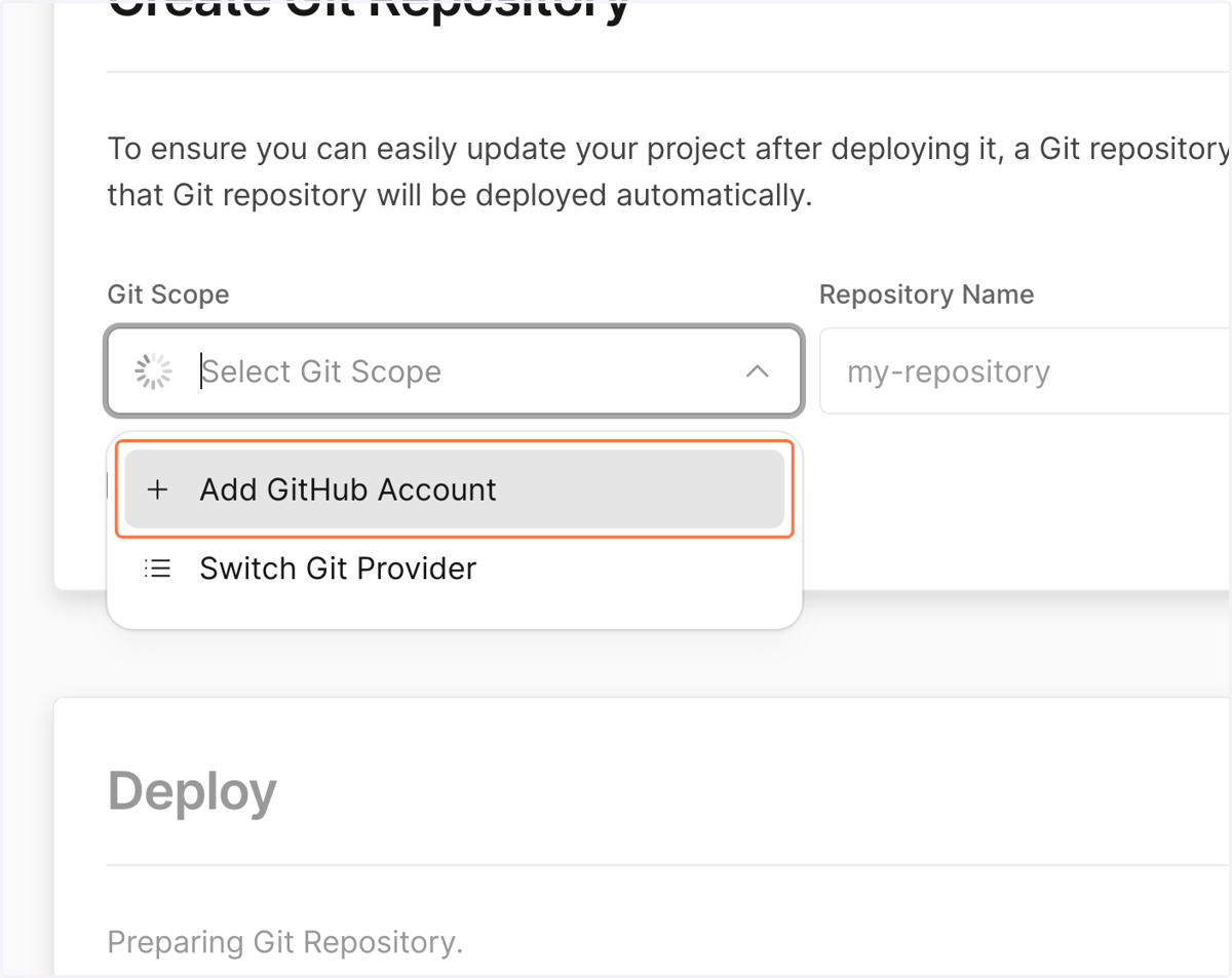 Click on "Add GitHub Account" if it's not available...