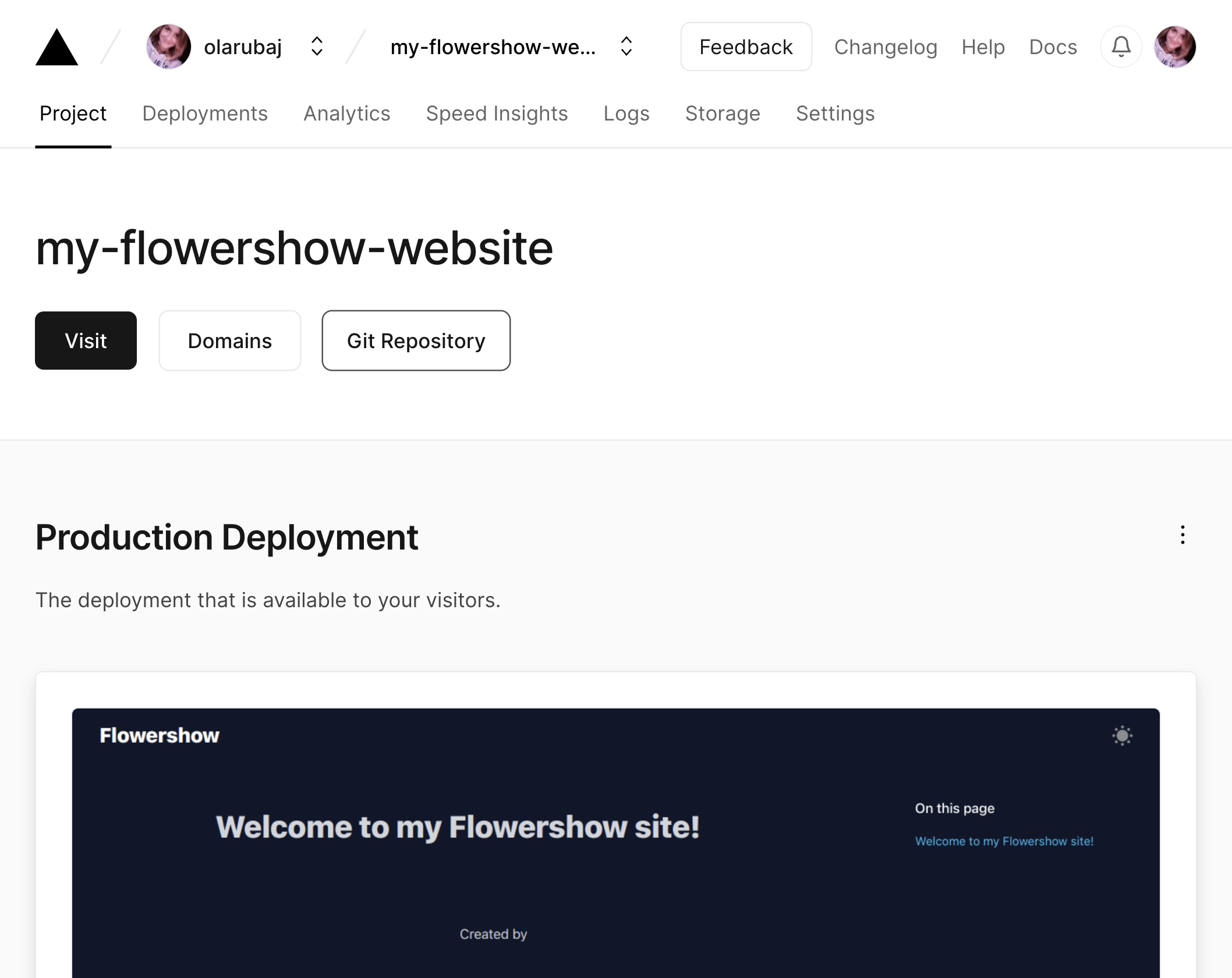 Click on "Git Repository" to see the GitHub repository created by Vercel on your behalf.