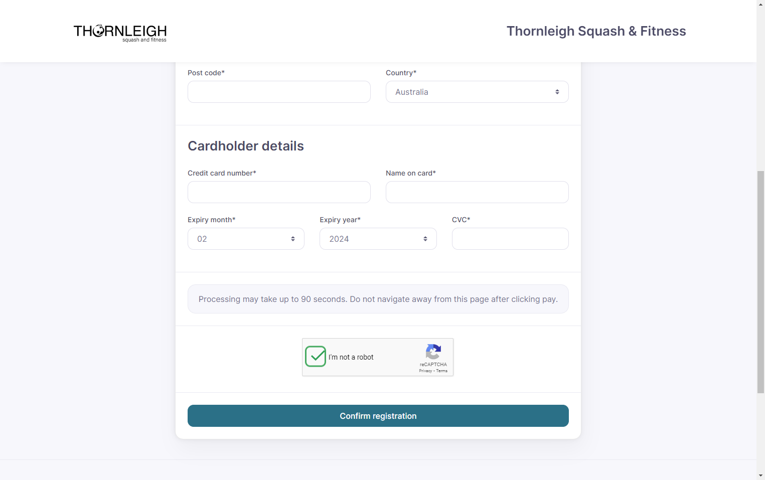 Click on Confirm registration