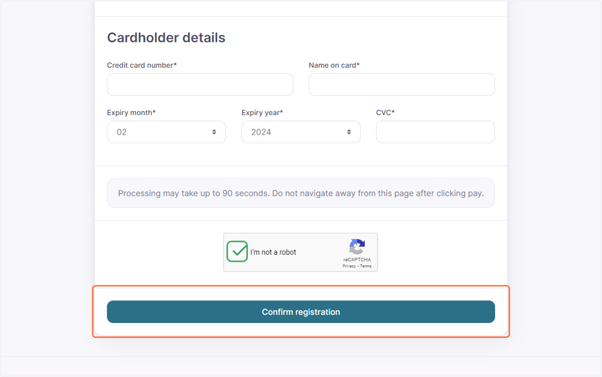 Click on Confirm registration
