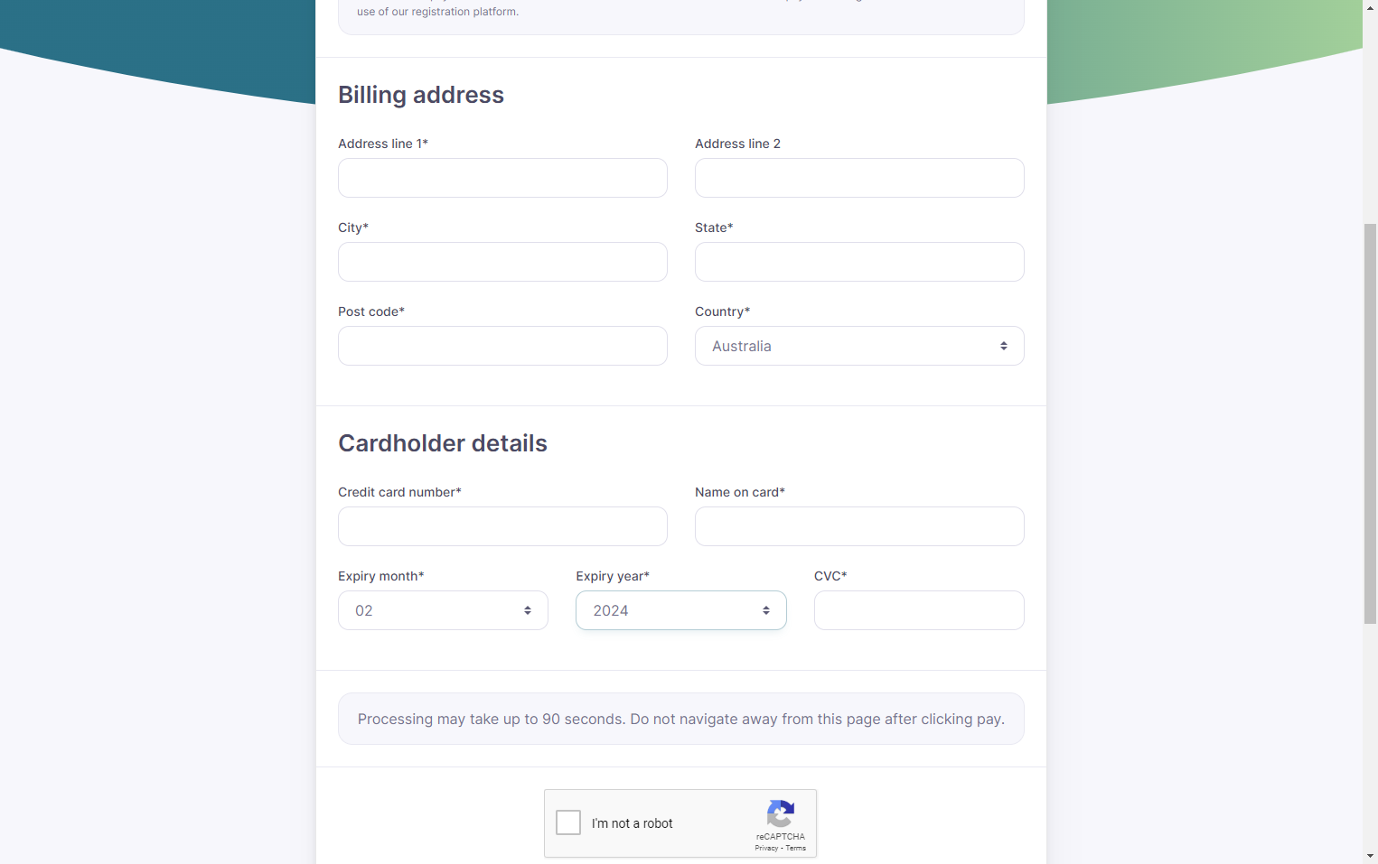 Complete your credit/debit card details