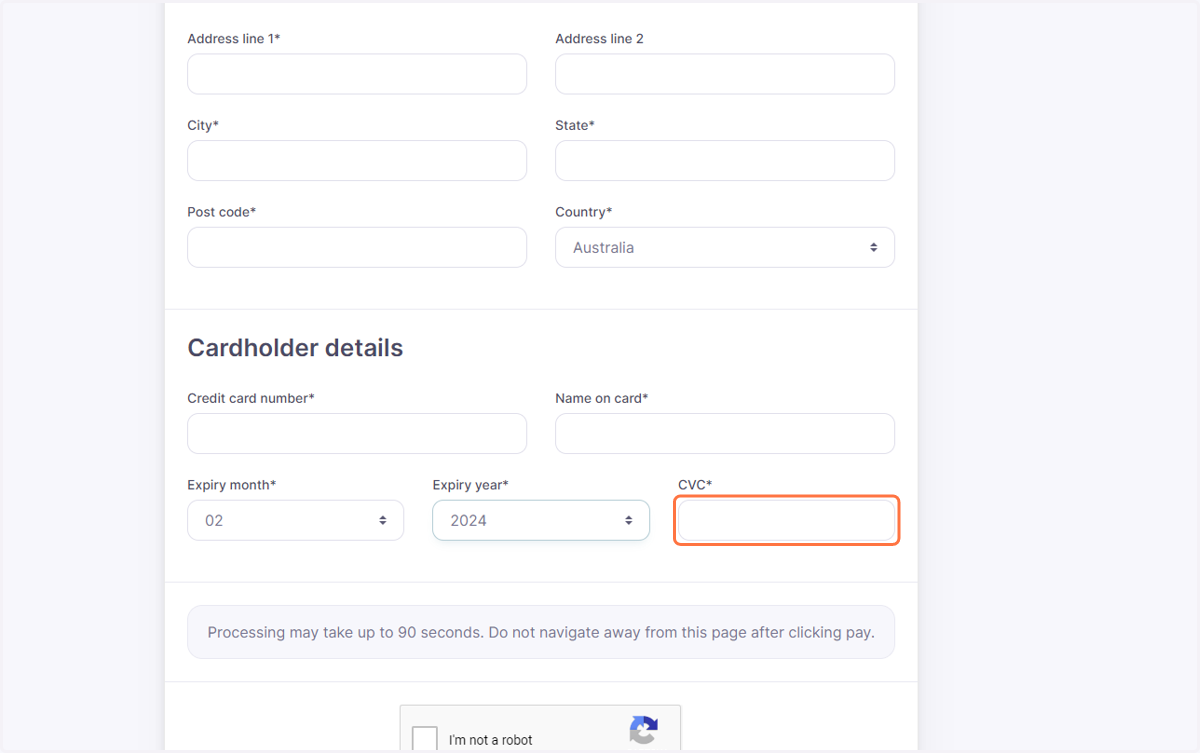 Complete your credit/debit card details