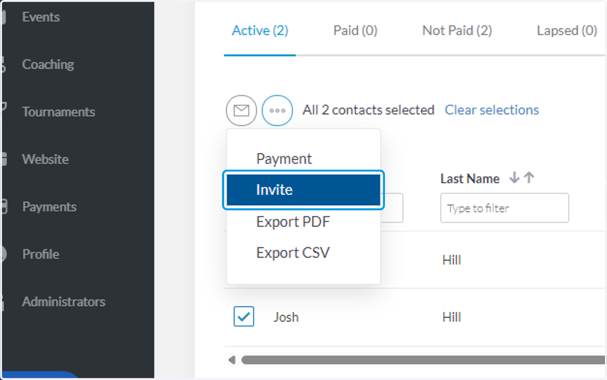 Click on Invite