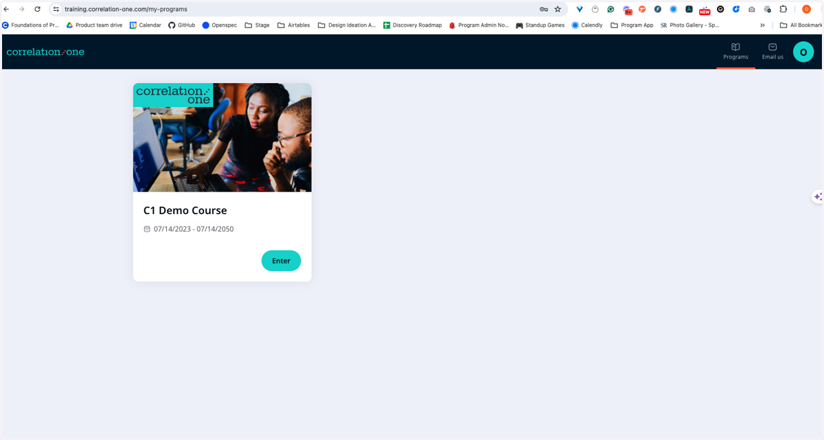 This will bring you to your program dashboard in https://c1-learning.com/