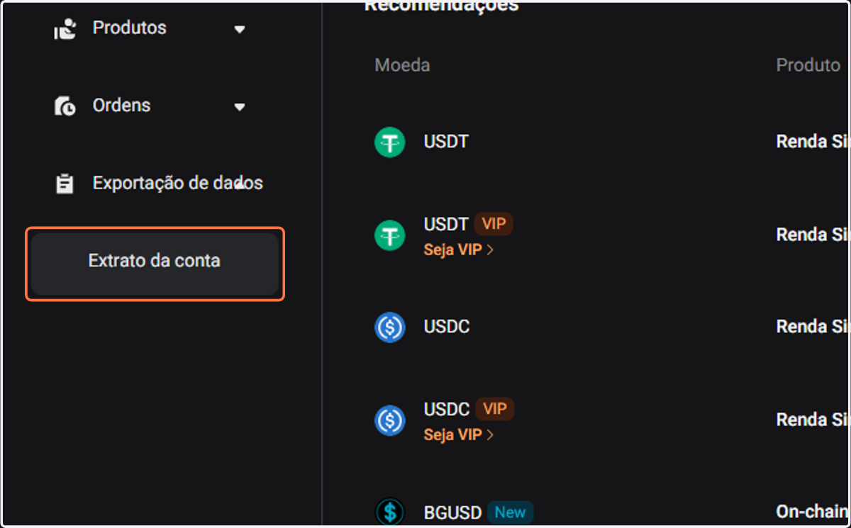 Clique em Extrato da conta