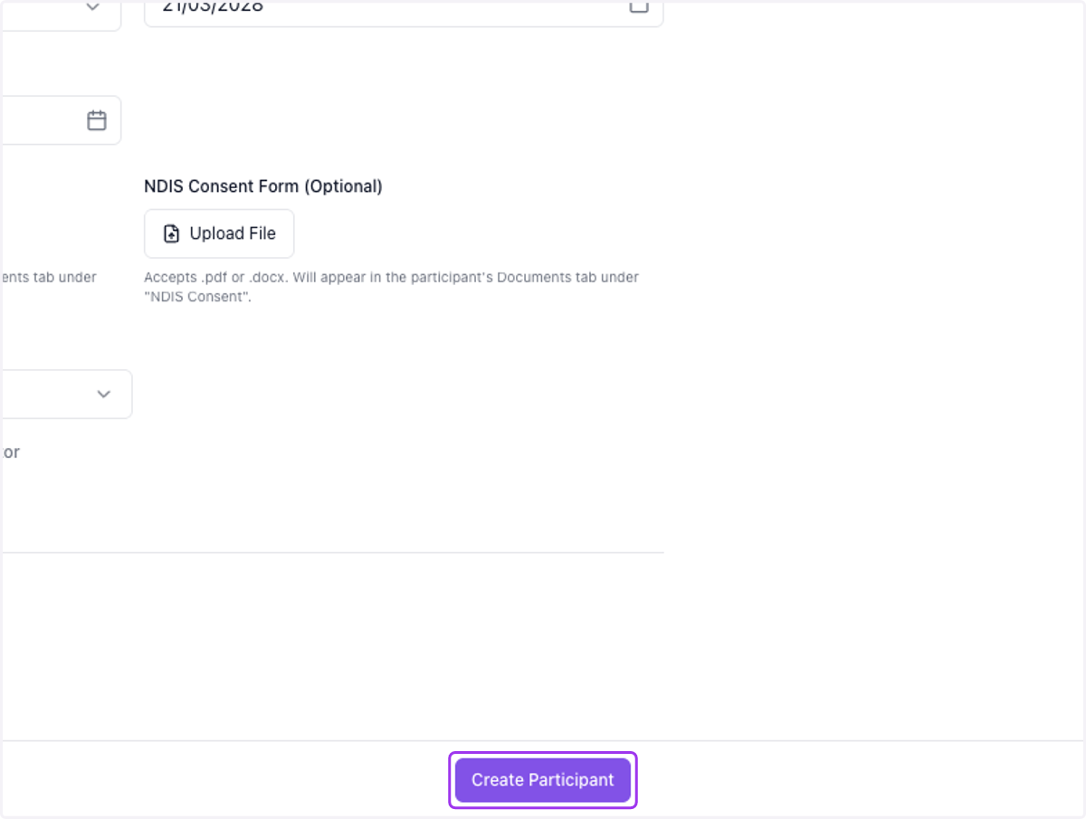 Click on Create Participant to finish