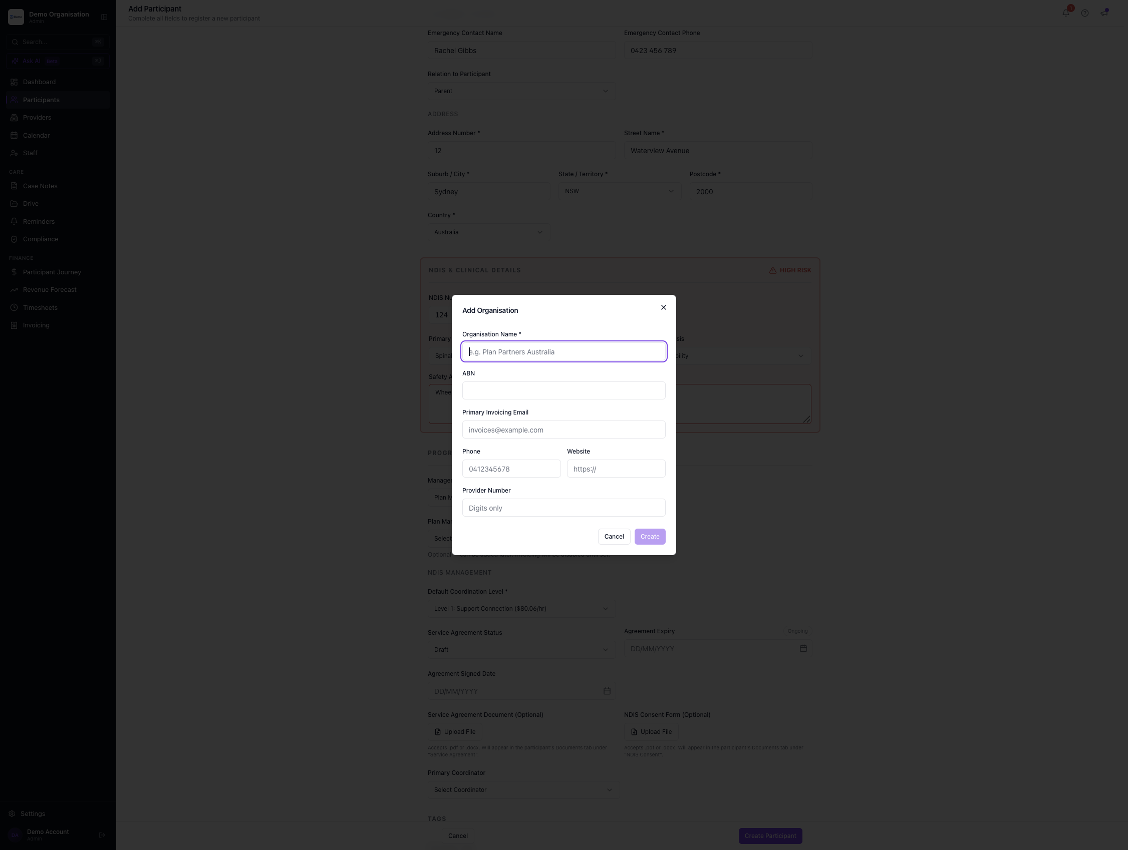 (Optional) Create a new Organisation for billing