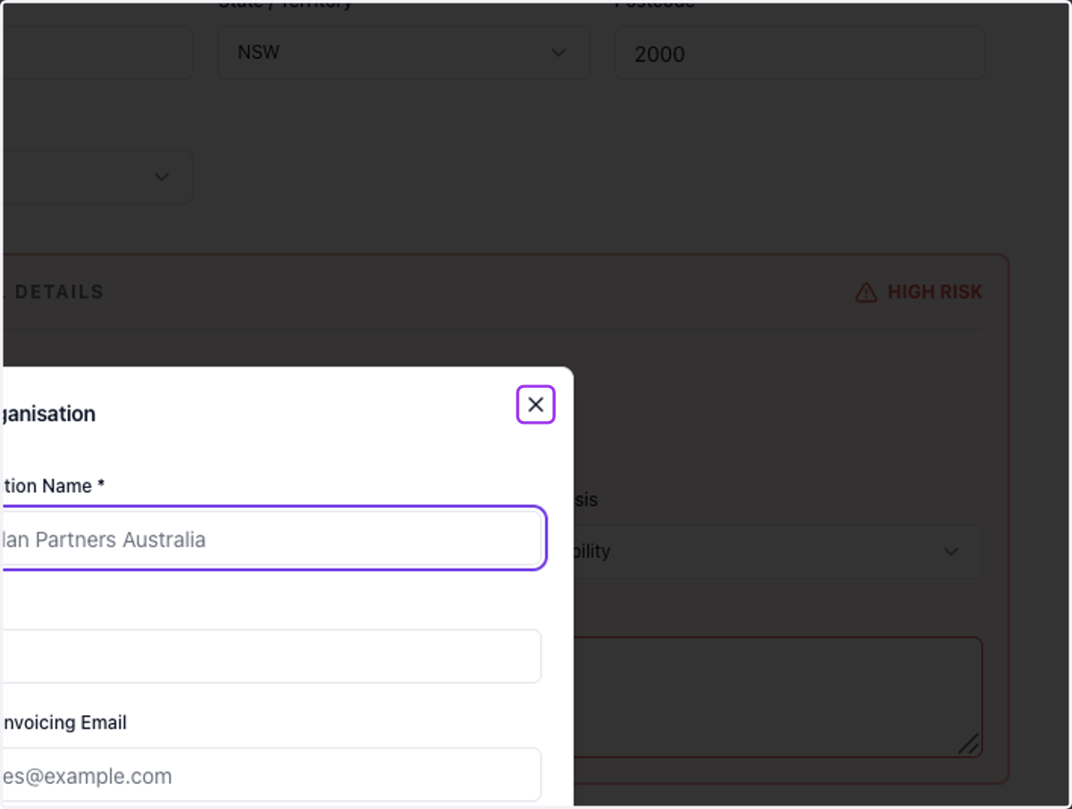 (Optional) Create a new Organisation for billing