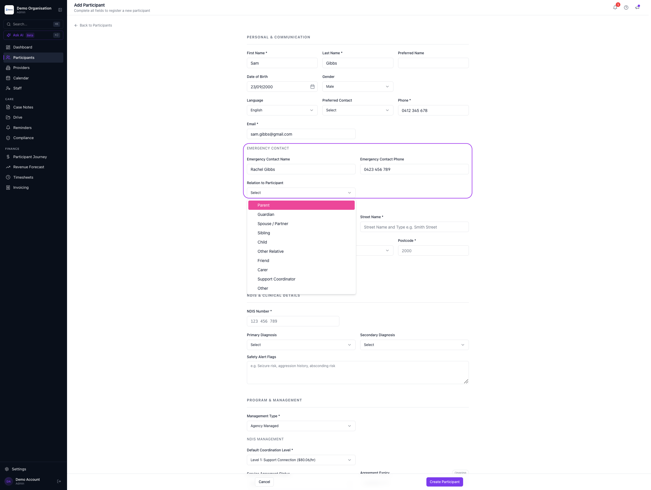 (Optional) Add Emergency Contact details