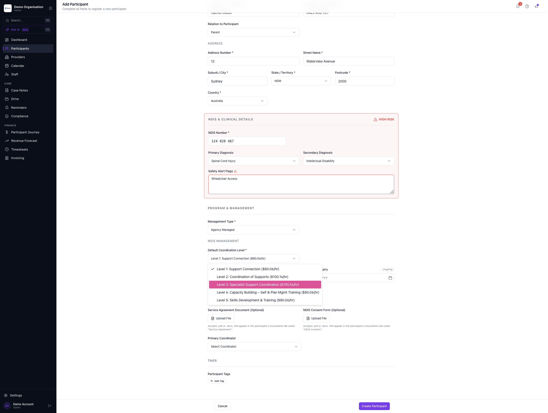Select the Default Coordination Level
