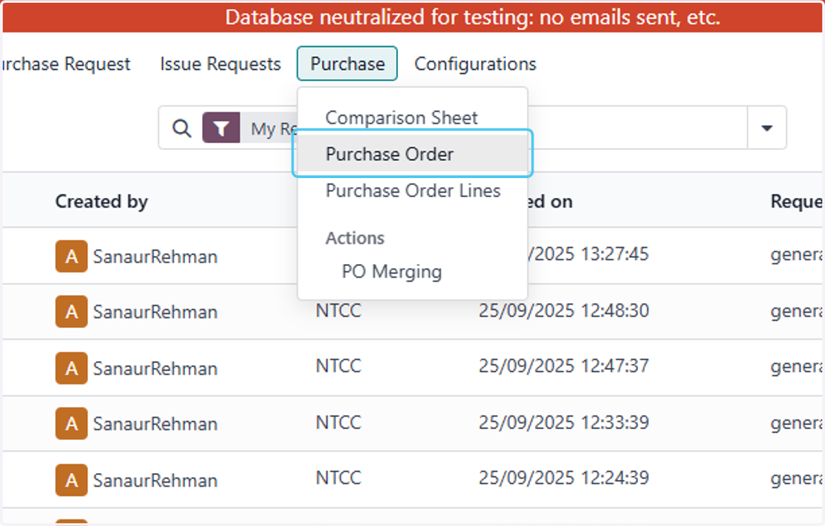 Click on Purchase Order