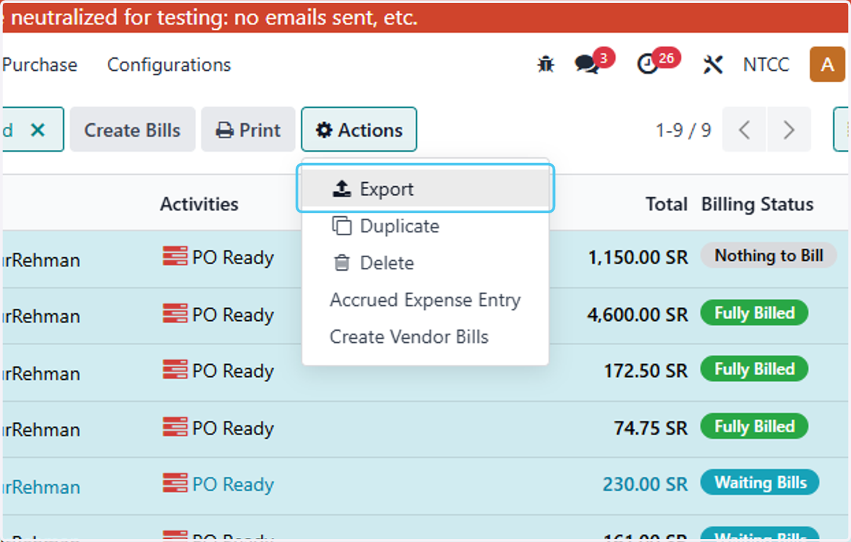 Click on Export