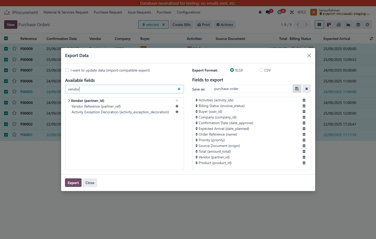 Click on Export Data…