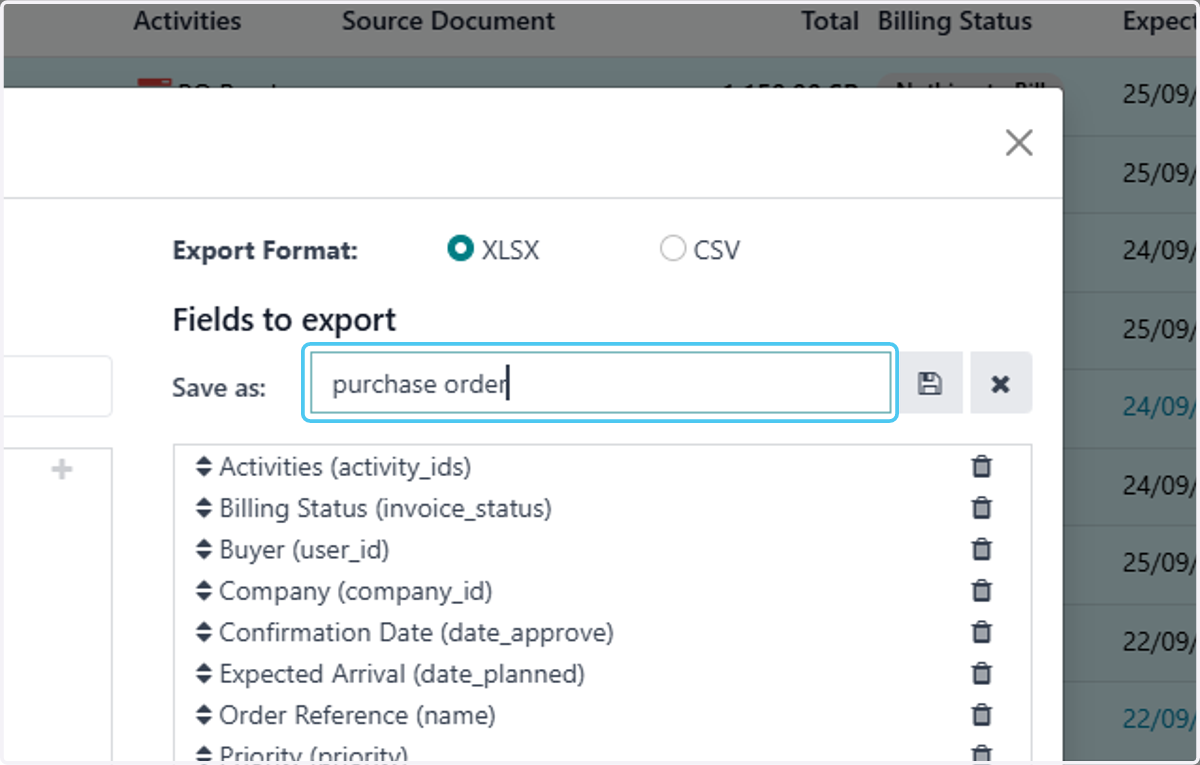 Type "purchase order"