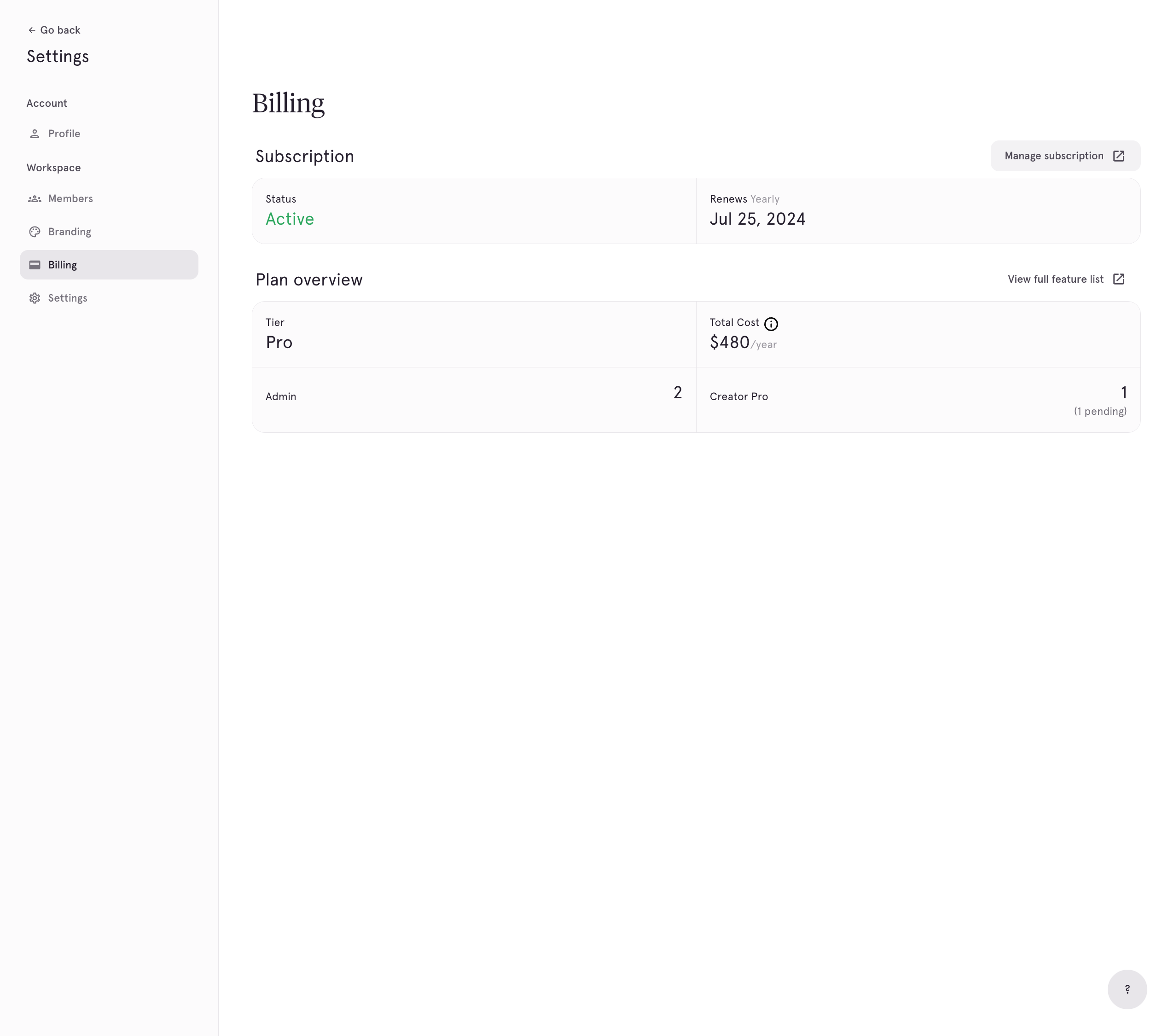 Click on Manage subscription