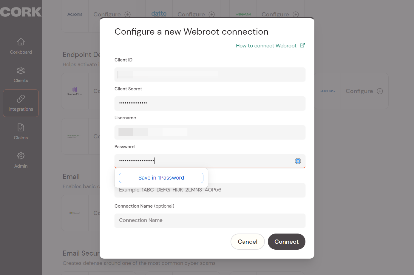 Add the Webroot password for the user