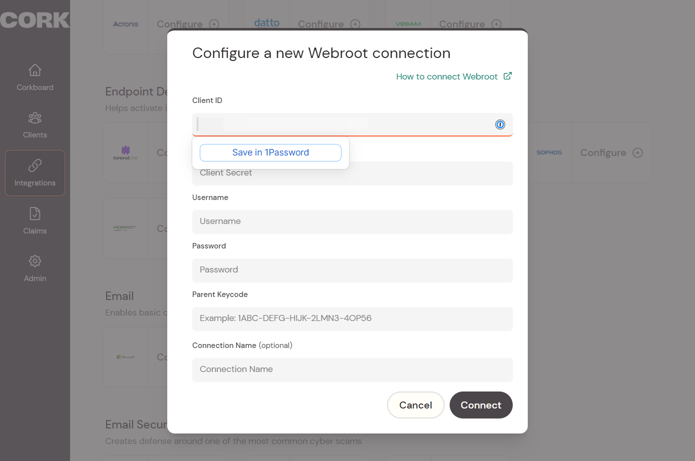 Copy and paste the client ID from the Webroot console