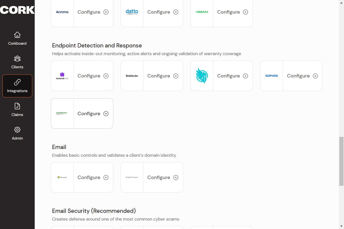 Locate the Webroot connection and click "Configure"