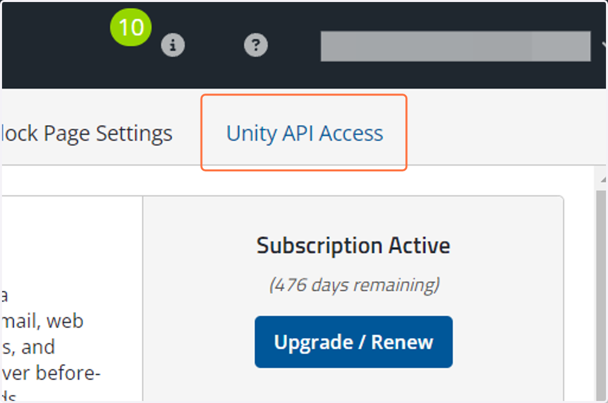 Click on Unity API Access