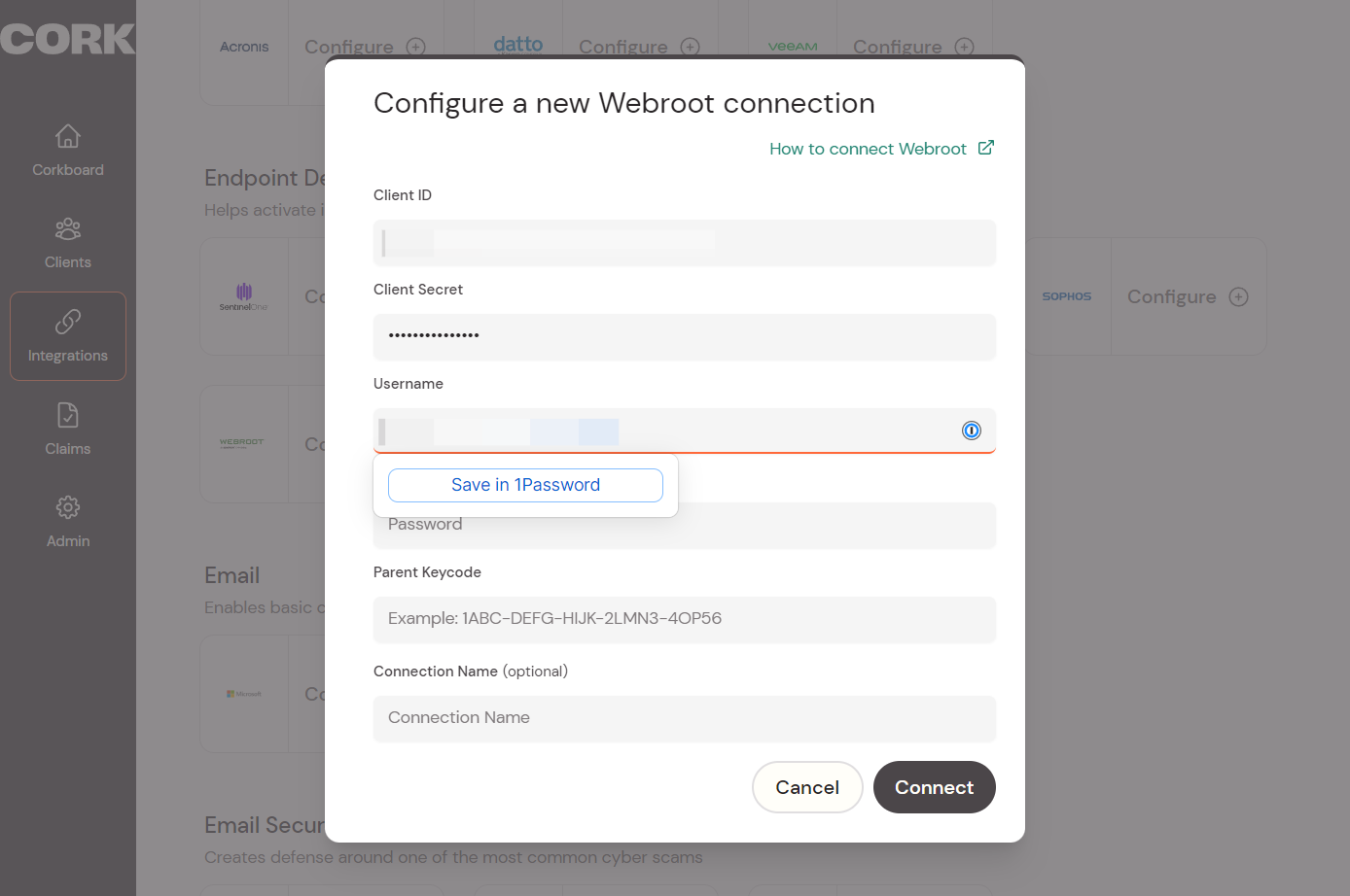 Add the Webroot username for the API user you just created