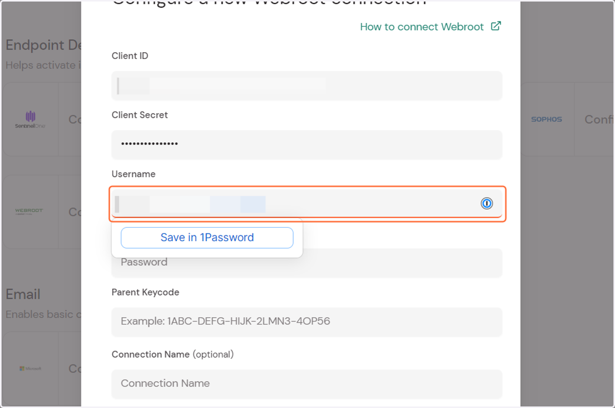 Add the Webroot username for the API user you just created