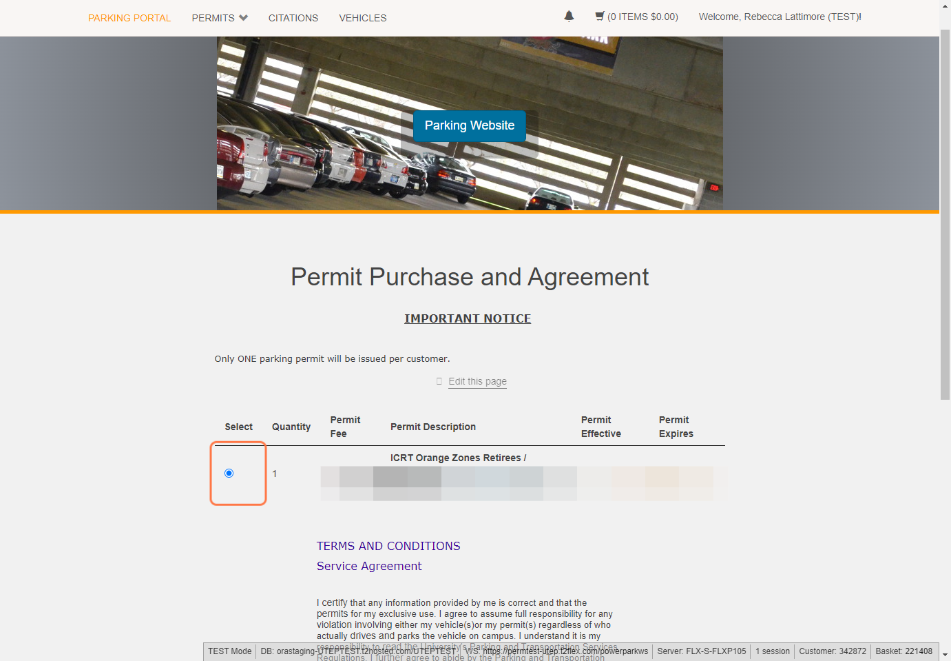 Continue to the Permit Purchase and Agreement page and select the permit you want to purchase