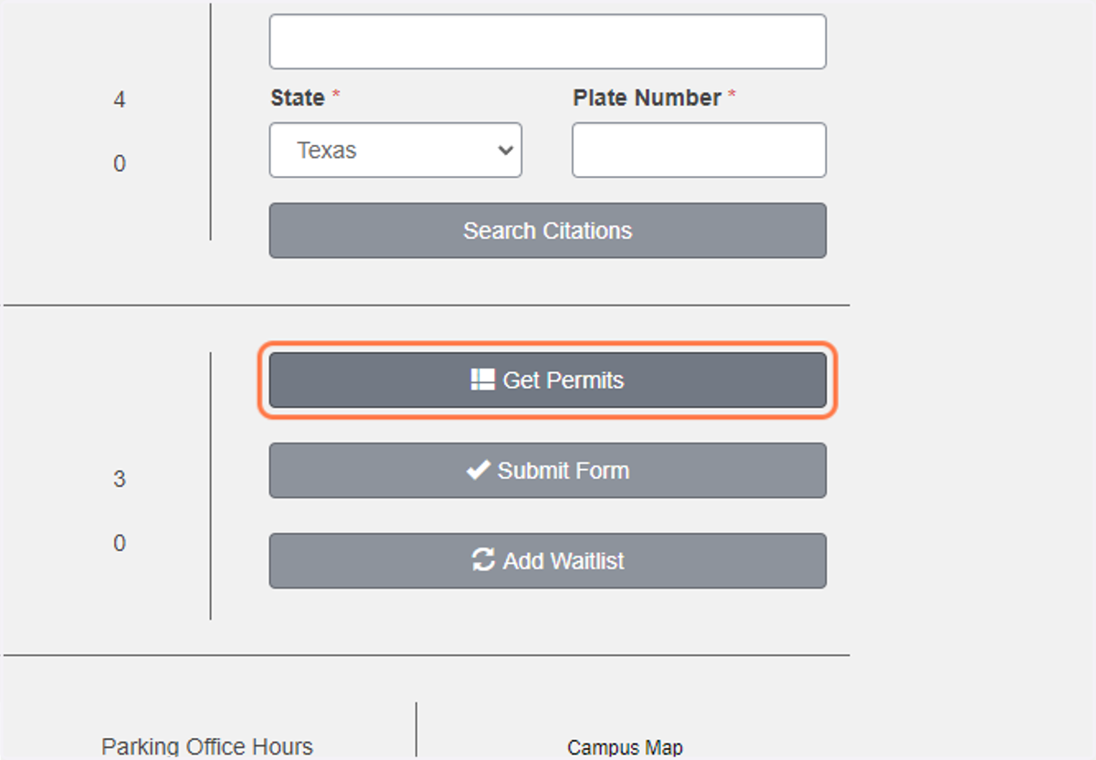 Once you are directed back to the parking portal, click Get Permits