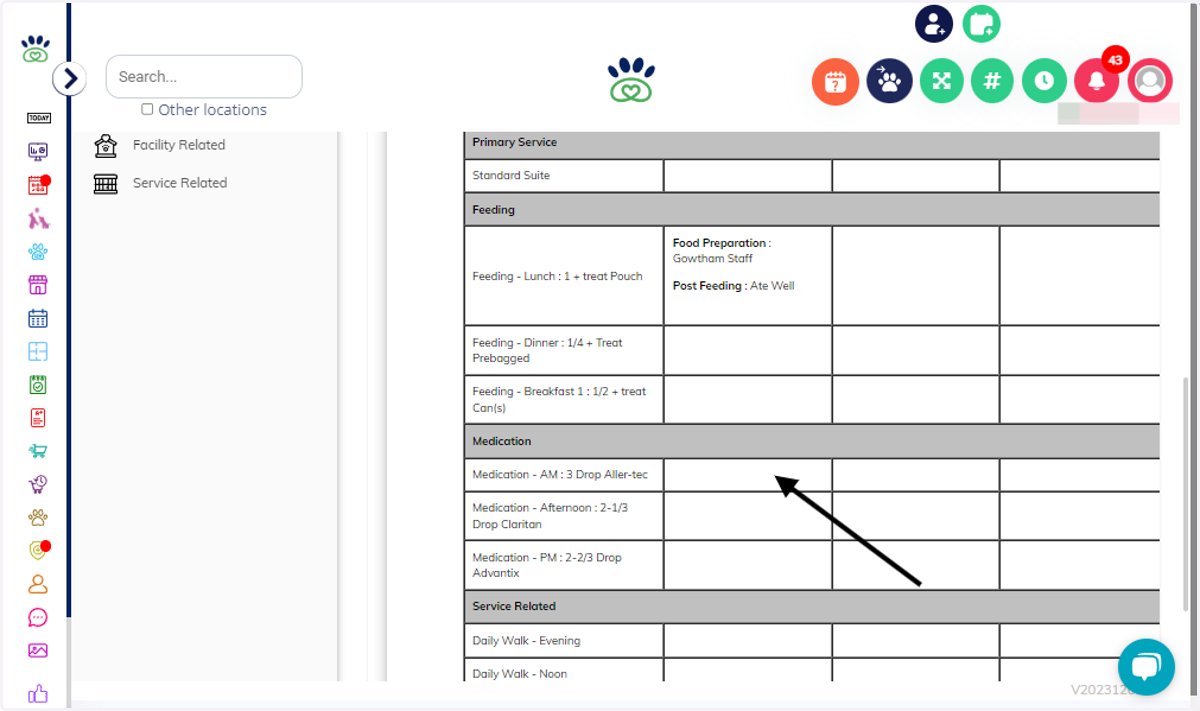 Same goes for Medication! Navigate to "Medication". Click the 'Medication' column to add notes.