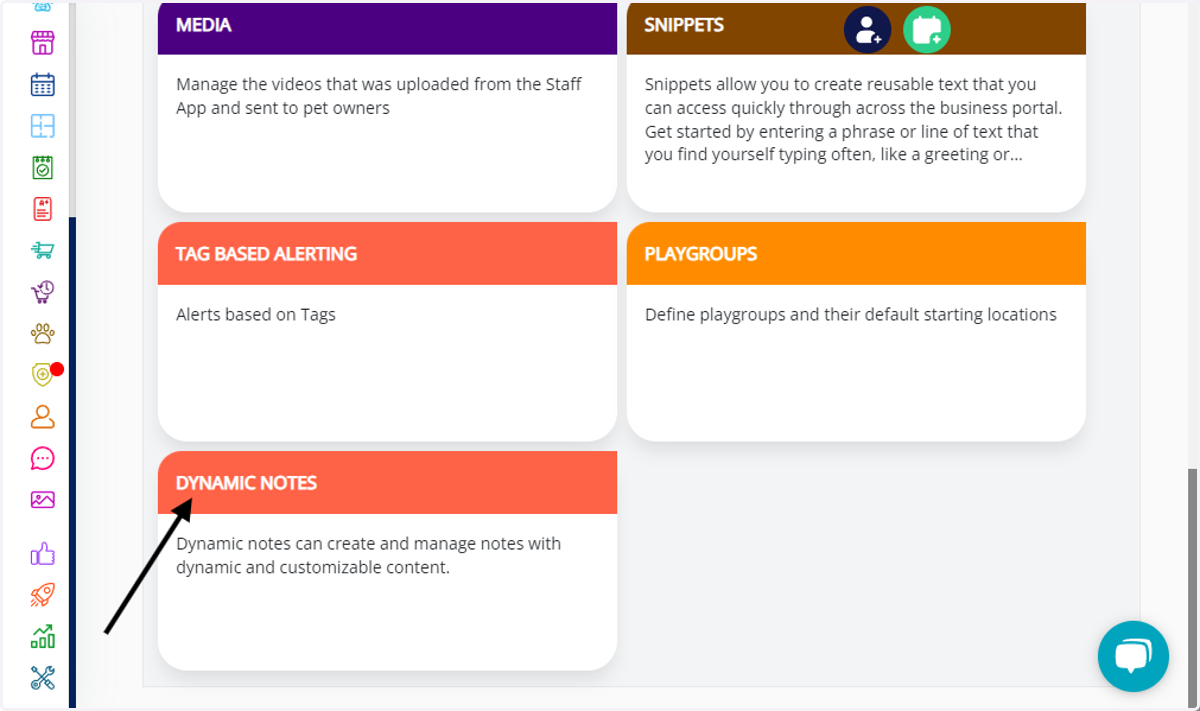 Choose "Dynamic Notes" to access the feature.